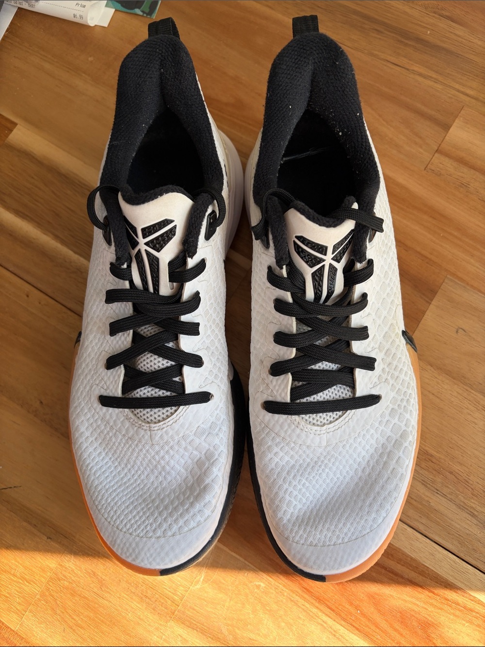 Kids White and Black Athletic Sneakers with Orange Outsole